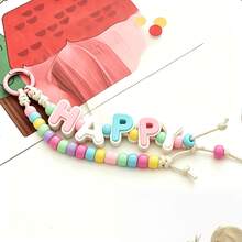 Macaron Pink Blue White Double Layer 3D 26 English Alphabet Beads, Thick Rounded DIY Handmade Beading Material, Customizable Word & Name Colorful Round Beads Braided Rope Keychain, Student Girl Handmade Backpack Charm Car Key Pendant, INS Soft Cream Style Niche Creative Handmade Jewelry, Best Friend DIY Birthday Gift - Multicolor - View 5