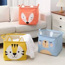 Foldable Cartoon Fabric Laundry Basket, Dust-Proof Toy Storage Bin, Multi-Functional Clothes Organizer - Multicolor - View 5