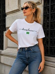 100% Cotton Unisex T-Shirt For The Whole Family, Brazilian Patriot, Jesus Print, Casual Chic, Elegant - 白色 - 巴西 - 查看 2