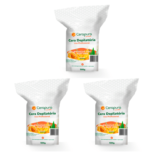 Kit 3 Cera depilatoria maracuja aloe vera elastica Total1,5K