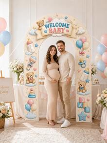 1 Set Welcome Baby Arch Door Banner Decoration, Teddy Bear Balloon Baby Bottle Print Photo Backdrop, Baby Shower Party Room Decor Supplies - C - View 5