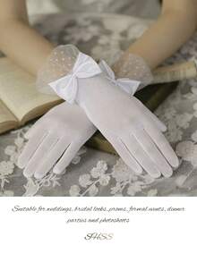Fashion Polka Dot Mesh Bow Lace Gloves - Multiple Colors Available, Lightweight And Breathable, Suitable For Wedding, Evening Party, Photography, Lolita Outfit, Christmas, Valentine's Day, Engagement, Exquisite Vintage Atmosphere Accessory. - Multicolor - View 4