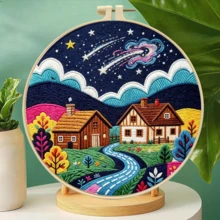 4件組彩色療癒夢幻插畫風景刺繡全套材料包,零基礎初學者DIY居家桌面牆面裝飾,手工貼心好友禮物 - 多色 - 查看 6