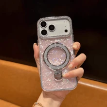 1pc Transparent Glitter Elegant Magnetic Wireless Charging Protective Case Compatible With MagSafe Charger Compatible With Iphone 15, 15 Pro, 15 Pro Max, 16, 16 Pro, 16 Pro Max, 17, 17 Pro, 17 Pro Max - Pink - View 2