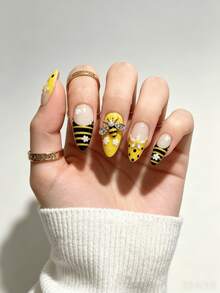 nailrosy 10片手工壓克力穿戴甲 多色透明中長杏仁形短款 3D花卉美甲貼片 假指甲尖端 美甲工具 適合婚禮生日派對 Y2K風格 可愛法式美甲 - 彩色 - 查看 2