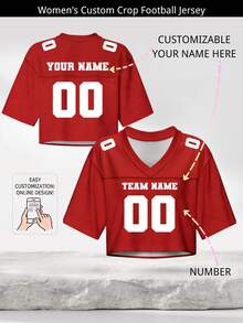 Women's Custom Short Soccer Jersey Shirt, Personalized Red Short Sports Team Uniform, Customizable Team Name And Number, Women's Game Day Wear Summer - Red - View 2