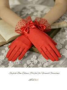 Fashion Polka Dot Mesh Bow Lace Gloves - Multiple Colors Available, Lightweight And Breathable, Suitable For Wedding, Evening Party, Photography, Lolita Outfit, Christmas, Valentine's Day, Engagement, Exquisite Vintage Atmosphere Accessory. - Multicolor - View 3