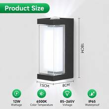 CANMEIJIA 1pc Modern LED Wall Light, Indoor Wall Light, Outdoor Wall Light, AC85-265V, White Light 6500K/Warm Light 3000K, Outdoor Waterproof Wall Light, Suitable For Garden, Yard, Balcony, Stairs, Villa, Garage - 12W LED Wall Light - View 18