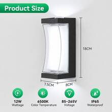 CANMEIJIA 1pc Modern LED Wall Light, Indoor Wall Light, Outdoor Wall Light, AC85-265V, White Light 6500K/Warm Light 3000K, Outdoor Waterproof Wall Light, Suitable For Garden, Yard, Balcony, Stairs, Villa, Garage - 12W LED Wall Light - View 13