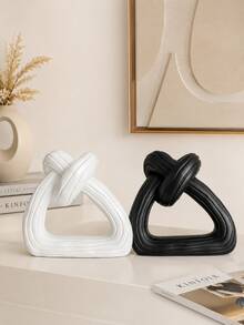 1pc Ins Style Wabi-Sabi Textured Triangular Knot Resin Sculpture, Striped Twisted Ring Abstract Desktop Ornament, Black White Spotted Cream 3 Colors, Minimalist Cabinet Entryway Aesthetic Decor, Housewarming Gift - Triangle Knot Rope Ornament - View 11