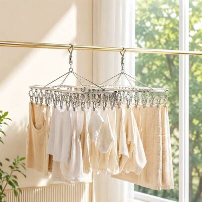 1pc Multi-Clip Sock Drying Rack With Balcony Hanging Design, Underwear Drying Tool For Home Daily Use, Travel, Dorm Room Organization, Multi-Functional Laundry Drying Solution With Sturdy Clips