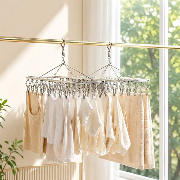 1pc Multi-Clip Sock Drying Rack With Balcony Hanging Design, Underwear Drying Tool For Home Daily Use, Travel, Dorm Room Organization, Multi-Functional Laundry Drying Solution With Sturdy Clips