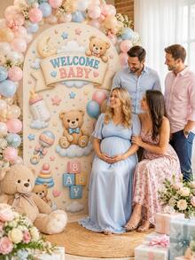 1 Set Welcome Baby Arch Door Banner Decoration, Teddy Bear Balloon Baby Bottle Print Photo Backdrop, Baby Shower Party Room Decor Supplies - C - View 9