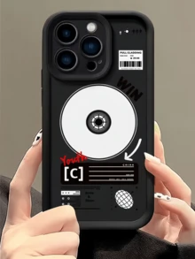 1件裝黑色音樂播放器CD簡約個性化TPU防震全包手機殼，適用於Apple 17 16 15 14 13 12 11 Pro Max Air及系列 - 彩色 - 查看 3