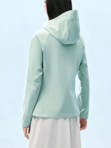 CAMEL CROWN Jaket Pendakian Gunung Wanita Musim Semi/Panas dengan Tudung, Elastis, Bernapas & Tahan Angin, Mantel Luar Ruangan - Kabut garam biru - View 2