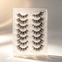 7 Pairs Natural Criss-Cross Full Head False Eyelashes, Transparent Eyelash Stem, Suitable For Daily Wear, Cartoon Style, Travel Essential - 黑色 - 查看 11