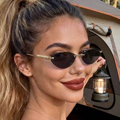 1pc Women's Fashion Rimless Cat Eye Glasses, New Small Face Style, Street Style, Versatile, High-End, Daily Wear