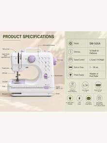 SMEGGEMS Mini Portable Electric Sewing Machine, 12 Stitches, Adjustable Speed, Built-In LED Light, Electric And Manual Dual Mode, Includes Foot Pedal And Bobbin Set, Suitable For Clothing Repair, DIY Crafts And Beginners - Mauve Purple - View 13