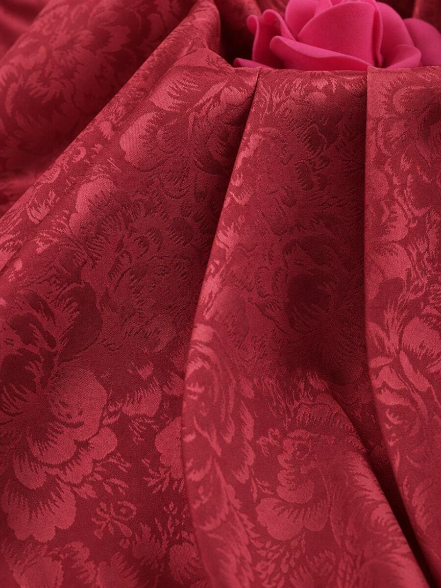 Vintage Rose Floral Jacquard Fabric, Deep Red Embossed Floral Pattern Textile, Wrinkle-Resistant Luxury Fabric, Suitable For Dresses, Skirts, Cushions, Curtains, Table Runners, DIY Sewing, Wedding Decoration Fabric