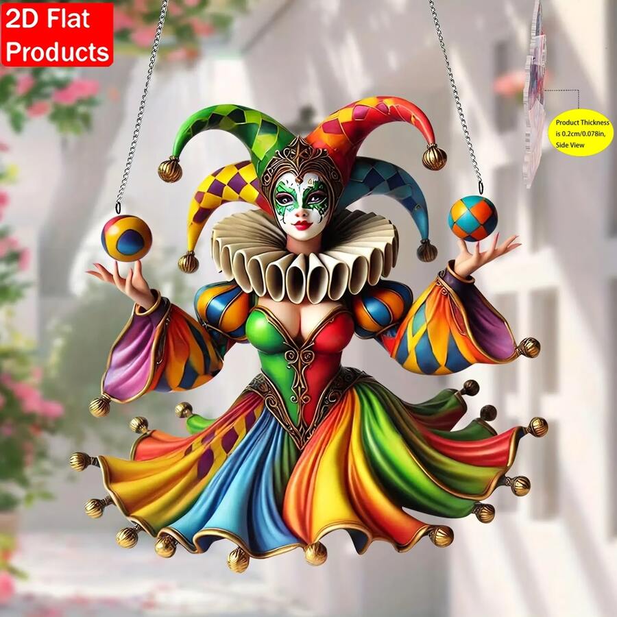 2D Flat - 2D Flat, Bright Acrylic Clown - Colorful Carnival Elf Pendant, Suitable For Home, Garden And Window Decoration, Perfect Gift For Birthday And Festival, Home Decor, Holiday Decoration