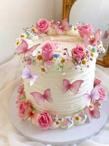48/24件裝蝴蝶蛋糕裝飾品 3D蝴蝶杯子蛋糕插牌 仙女生日快樂蛋糕插牌 適用婚禮生日蛋糕派對裝飾 春夏蛋糕裝飾 - 粉紅色 - 查看 8