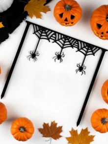 3pcs Halloween Cake Topper Set, Spider Web Spider Black Acrylic Cake Decor, Spooky Party Dessert Decoration, Halloween Celebration - A - View 3