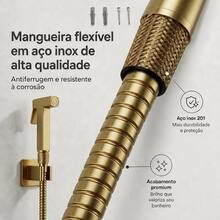 Ducha Bidé Pressurizada Alta Qualidade Em Aço Sprayer Higienizante Para Banheiro Mangueira Flexível Antiferrugem Lnstalação Fácil Na Parede Limpa Vaso Sanitário Varanda Animais De Estimação - Modelo dourado - Visão 3