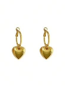 1 Pair Fashionable High-End CCB Heart Earrings, Round Hoop Iron Earrings With UV Color-Preserving Electroplating, Women's Daily Accessory Gold Earrings - Gold - View 4
