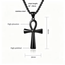 dollrinboy 1pc Stainless Steel Coptic Ankh Cross Religious Pendant Necklace, Unisex, With 20-Inch Box Chain - Cross - View 13