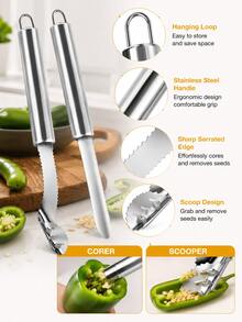 1/2pcs Mexican Chili/Zucchini/Cucumber Corer, With Serrated Slicing Function And Rubber Handle, Can Remove Seeds Or Cut Off Vegetable Tops, For Kitchen Use - Multicolor - View 7