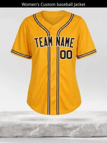 Customized Women's Baseball Jersey Personalized Yellow Shirt, Custom Team Name & Number Sports Uniform T-Shirt Summer - Yellow - View 3