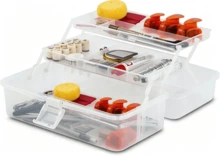 Caja clasificadora de plástico de tres niveles con tapa abatible, caja de almacenamiento transparente con compartimentos, para guardar accesorios, herramientas, joyas y diversas piezas pequeñas. - 31x17x15 cm - Ver 1