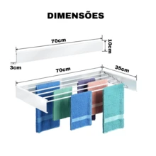 Varal de Parede Mágico Retrátil Branco 60/70/80/90/100/120cm Embutir Dobrável Grande Ajustável - Visão 12