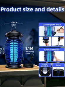LMMAKE 1PC Electric Bug Zapper Lamp, Mosquito Fly Insect Killer Trap, Indoor Outdoor Pest Control Bug Catcher, Electric Insect Eliminator For Home Backyard Garden Patio Use - US A Type Plug(110-127V) - View 3