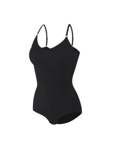 2Pcs High Waist Tummy Control Thong Bodysuit Figure - 黑 - 查看 4