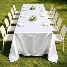 1 pieza Mantel de satén blanco, resistente a las arrugas y las manchas, lavable - Adecuado para el hogar, bodas, fiestas, cafés, picnics, forma rectangular, disponible en varios tamaños - Blanco - Ver 9