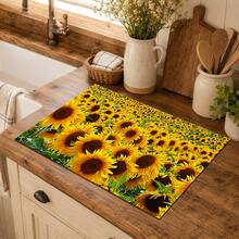 1pc Home Decor Sunflower Pattern Printed Dish Drying Mat, Coffee Machine Absorbent Mat, Sink Drain Mat, Cup Absorbent Mat, Kitchen Supplies, Bathroom Supplies, Kitchen Countertop Decoration - Multicolor - View 2