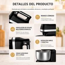 Batidora De Pie Sokany SK-6663 500W Con Tazón De Acero Inoxidable 4L, 5 Velocidades, Función Turbo, Motor De Cobre Puro, Desmontable, Ideal Para Repostería, Pan, Pasteles y Cocina - Tipo de Enchufe A Japonés (100V) - Ver 4