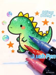 24 Colors Dual-Tip Glitter Pens With Quick-Drying Ink - Dual-Head Dual-Color Glitter, Suitable For Scrapbooking, Card Making, Journaling, Dual-Head Drawing Pens - Glitter Pen Set, Highlighter, Student Supplies, Student Essentials - Sets - View 4