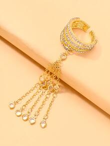 outingfit 1pc New Multi-Layer Wrapped Ring, Niche Design, Light Luxury Tassel Chain Open Adjustable Finger Ring, Eye-Catching Party Accessory - Gold - View 4