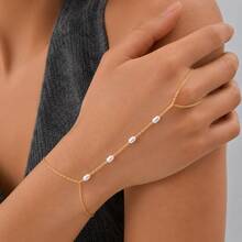 TUANZISP 1pc Minimalist Gold T Hand Chain Finger Bracelet Elegant Boho Beach Vacation Wedding Party Jewelry Gift For Women - Gold - View 3