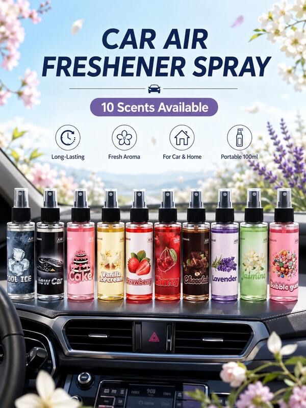 100ml Ambientador de coche con fragancia de Brasil, aroma duradero y desodorizante, disponible en sabores de chicle, fresa, vainilla, lavanda, jazmín y cereza, fragancia esencial para el coche y decoración interior, adecuado para dormitorio, sala de estar y oficina, ideal para camping y caravana, gran regalo para mujeres, hombres y parejas