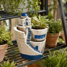 Santorini Blue Dome Cottage Micro Landscape Planter, Mediterranean Multi-Layer Stepped Simulated Town Succulent & Moss Terrarium Pot - A - View 11