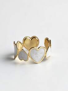 White Collection Stainless Steel Enamel Adjustable Open Cuff Bracelet, Starfish Shell Heart Design, Minimalist Fashion Summer Beach Romantic Nautical Personalized Stackable Vintage Clothing Accessory - White - View 6
