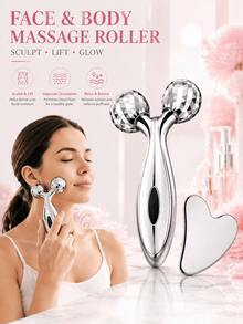 3D Face Roller, Gua Sha Tool, Lymphatic Drainage Tool, Metal Face Massage Roller, Stainless Steel Gua Sha, Ice Cooling Facial Massage Tool, Portable Face Care Tool For Facial Massage, Spa, Home, Travel, Bridesmaid Gifts, Mother's Day Gift - Silver - View 2