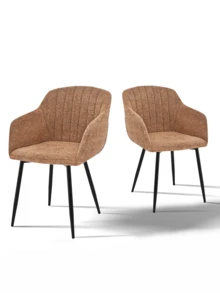 Goeurvant Contemporary Vertical-Stripe Upholstered Dining Chairs With Armrests & Metal Legs For Dining Room, Kitchen, Living Room - Set Of 2 / Set Of 4 / Set Of 6--Orange-Chenille - 橘色 - 查看 13