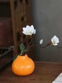 1件時尚橘色塑膠花瓶，圓形水果設計，適用於水培花卉，完美適合婚禮中心裝飾與家居裝飾，客廳及辦公室裝飾 - 彩色 - 查看 4