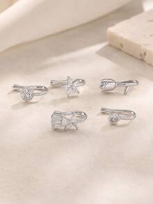 5pcs Copper Made Nose Clips With Zirconia Studded Flower Hearts Valentines,Mom,Mother,Mother's Day,Gift - Yellow Gold - View 5