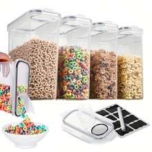 Airtight Food Storage Containers With Lids,4 Pcs Plastic Kitchen And Pantry Organization Canisters For Cereal, Dry Food, Flour And Sugar, Includes 8 Labels,Black. - View 1