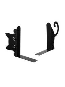 Cute Black Cat Bookends, Metal Decorative Bookshelf Support, Suitable For Bookshelves, Desks And Home Offices, Cartoon Cat Book Organizer, Suitable For Study, Bedroom, Reading Area And Book Display - Multicolor - View 14